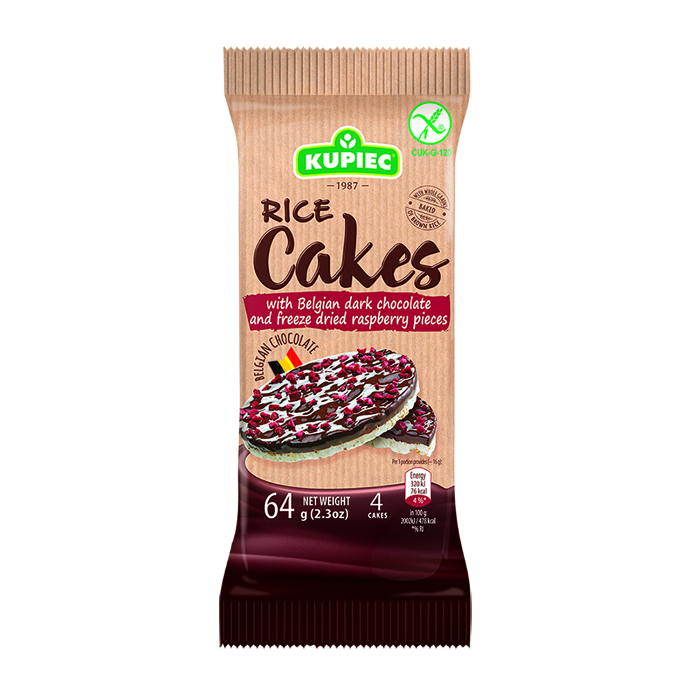 Kupiec Gluten Free Rice Cakes Dark Chocolates & Raspberries 64g SUPER