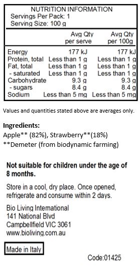 Apple** (82%), Strawberry**(18%).
**Demeter (from biodynamic farming)