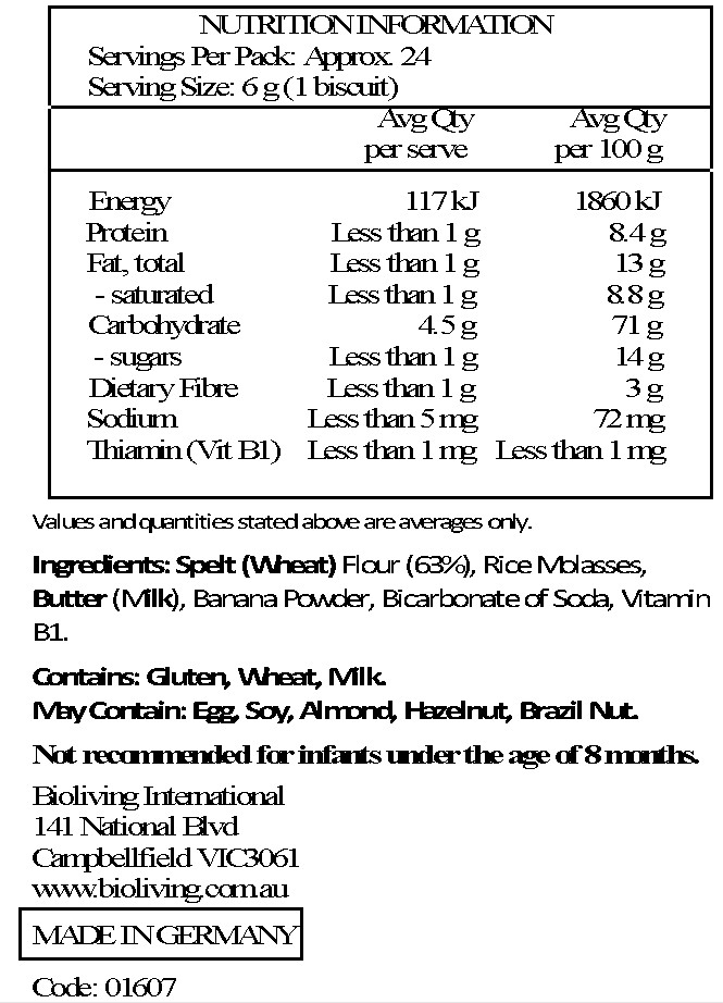 Spelt flour, molasses of rice, butter, full-cream milk powder, vitamin B1
