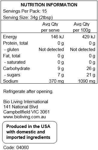 Water, organic sugar, organic vinegar, organic tomato paste, organic tapioca starch, salt, organic molasses, organic ground mustard seed, natural hickory smoke flavor, organic garlic, organic roasted garlic, organic black pepper, organic red pepper.