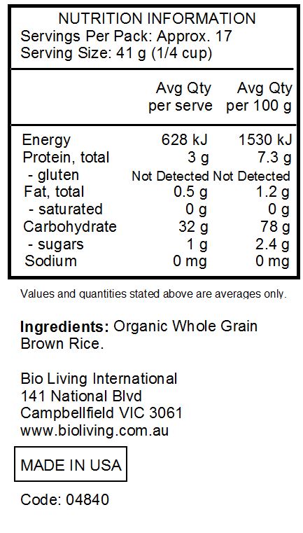 Organic Whole Grain Brown Rice.