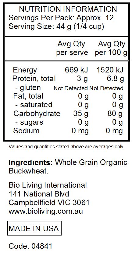 Whole Grain Organic Buckwheat.