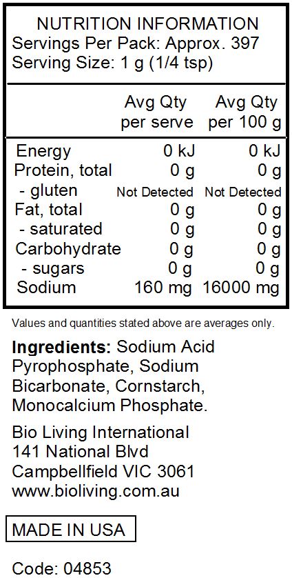 Sodium Acid Pyrophosphate, Sodium Bicarbonate, Corn Starch, Monocalcium Phosphate.