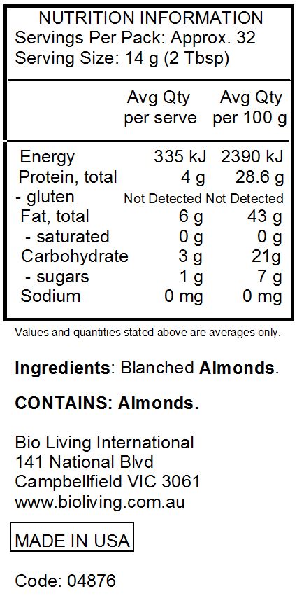 Blanched Almonds.
<br>
Contains: Almond. 