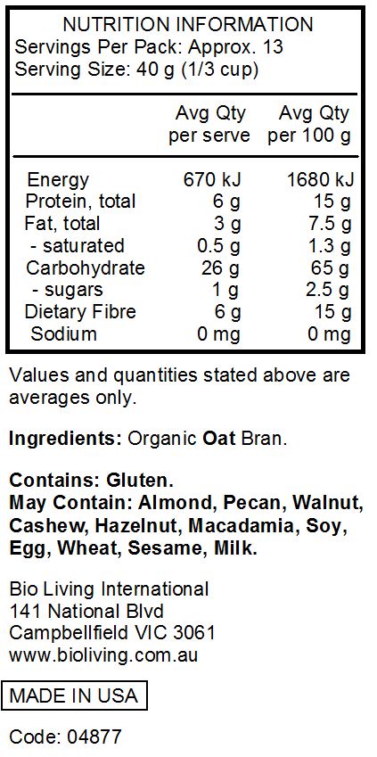 Organic Oat Bran. 
<br>
Contains: Gluten.