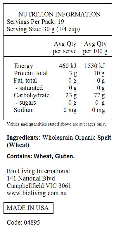 Organic whole grain spelt (wheat)