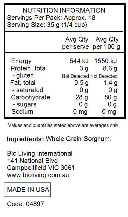 Whole grain sorghum *Manufactured in a facility that also uses tree nuts and soy*