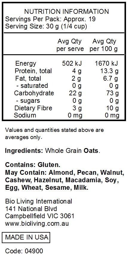 Whole Grain Oats.
<br>
Contains: Gluten.