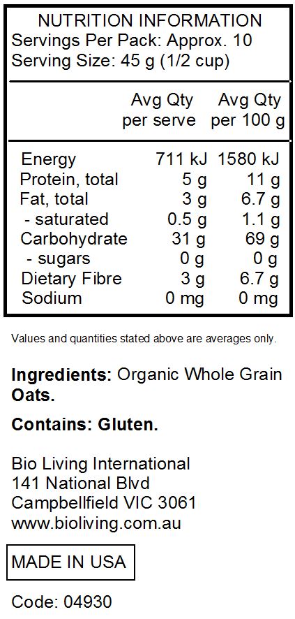Organic whole grain oats