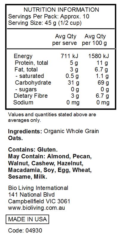 Organic whole grain oats