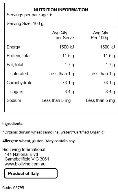 Organic Durum wheat Semolina, Water