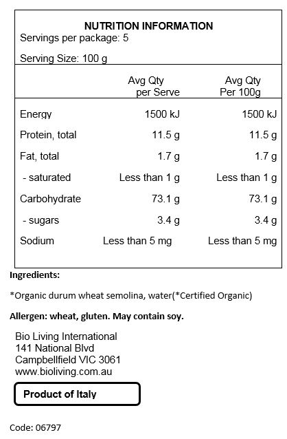 Organic Durum Wheat Semolina, Water
