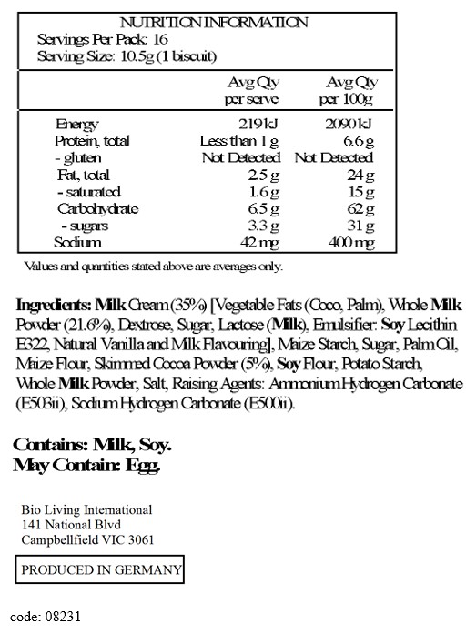 Milk cream (30%) (nonhydrogenated vegetable fat, whole milk powder (6.5%), dextrose, sugar, lactose, emulsifier: soy lecithin, natural flavor), maize starch, sugar, non-hydrogenated vegetable fat, maize flour, skimmed cocoa powder (5.2%), soy flour, potato starch, whole milk powder, salt, raising agents: ammonium and sodium hydrogen carbonate.