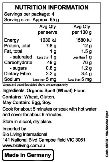 Organic Spelt (Wheat) Flour.
<br>
Contains: Wheat, Gluten.
May Contain: Egg, Soy.
