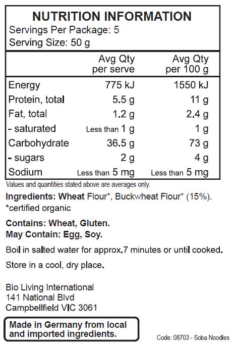 Wheat flour*, buckwheat flour* (15%), (*certified organic)