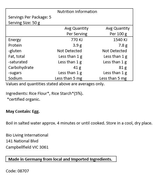 Rice flour*m ruce starch* (5%), (*certified organic)