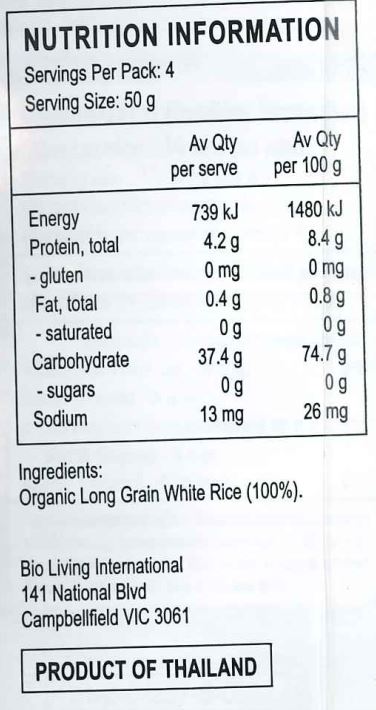 100% Organic Long Grain White Rice