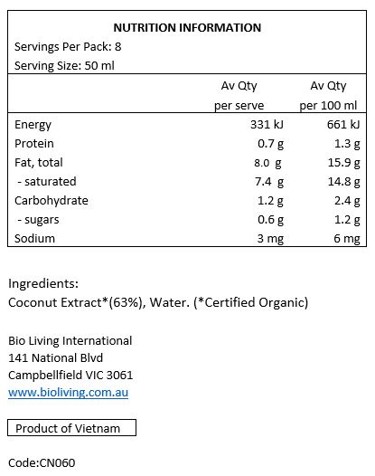 Coconut Extract* (63%), Water. *Certified Organic