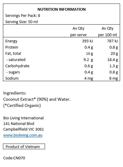 Coconut Extract* (90%), Water. *Certified Organic