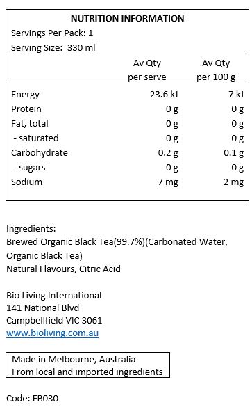 Brewed Certified Organic Black Tea, water, natural flavours, citric acid