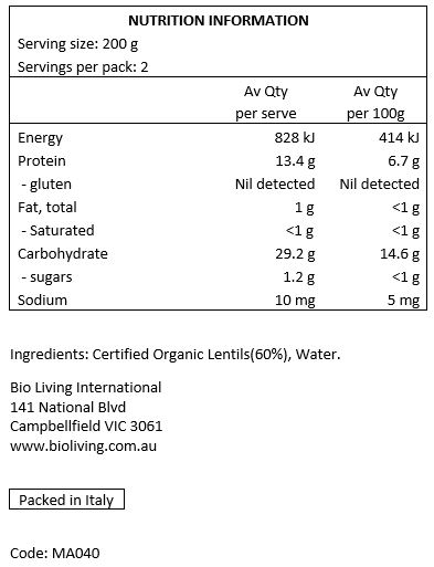 Organic Lentils (60%), water