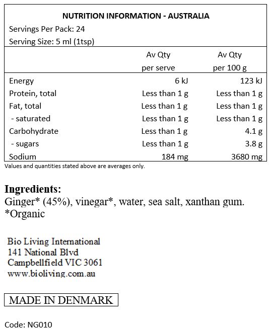 Ginger* (45%), vinegar*, water, sea salt, xanthan gum. *Organic