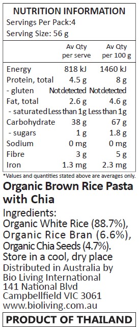 Organic White Rice (88.7%), Organic Rice Bran (6.6%), Organic Chia Seeds (4.7%)