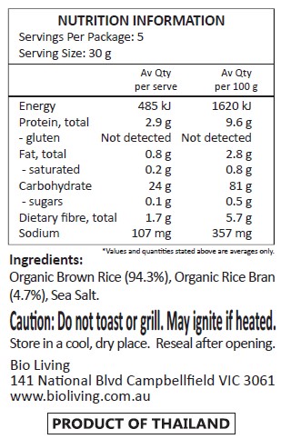 Organic Brown Rice (94.3%), Organic Rice Bran (4.7%), Sea Salt.