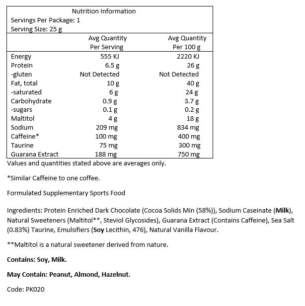 Dark Chocolate (Cocoa Solids Min 58%), Sweetener (Maltitol*), Mint Crisp (8%) (Sugar, Glucose (Maize), Mint Flavour), Minerals (Magnesium Gluconate, Zinc Gluconate), Chamomile Extract, L-Tryptophan, Emulsifiers (Soy Lecithin, 476), Natural Vanilla Flavour, Vitamins (Cyanocobalamin (Vitamin B12), Pyridoxine Hydrochloride (Vitamin B6)).
