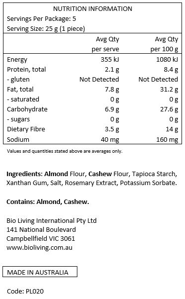 Almond flour, cashew flour, tapioca starch, xanthan gum, sea salt, rosemary extract