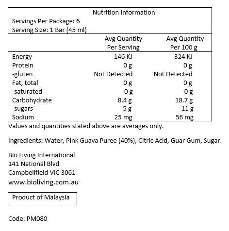 Water, Pink Guava Puree (40%), Citric Acid, Guar Gum, Sugar.