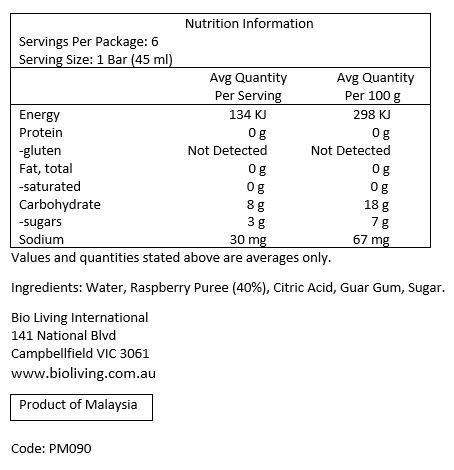 Water, Raspberry Puree (40%), Citric Acid, Guar Gum, Sugar.
