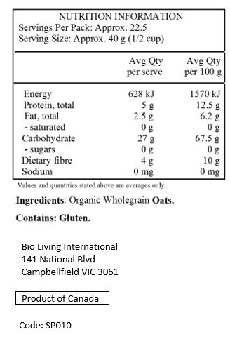 Organic Wheat Free Wholegrain Oats.

Contains: Gluten. 
