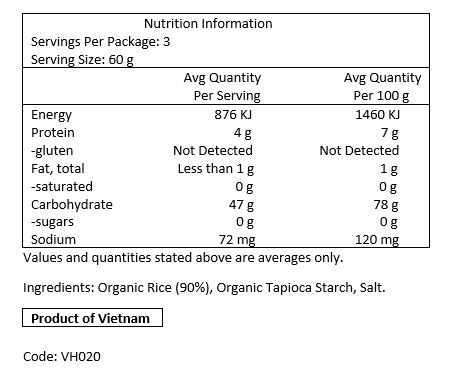 Organic rice (90%), organic tapioca starch.