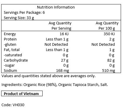 Organic rice (98%), organic tapioca starch, salt.
