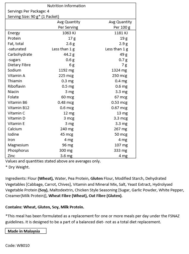With goodness packed into every noodle cake, our nutritionally enriched noodles provide a healthy meal in just 5 minutes. With 17g protein and 6g fibre Wholesome Bowl noodles curb hunger and keep you feeling full for longer.