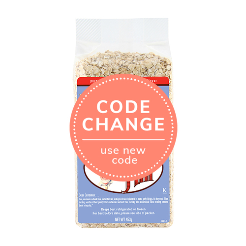 CODE CHANGE USE CODE 0 4 9 3 4  Quick Cooking Rolled Oats Pure Wheat Free 453g