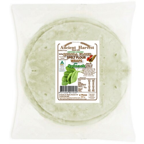 Organic Quinoa Spelt Flour Spinach Wraps 220g