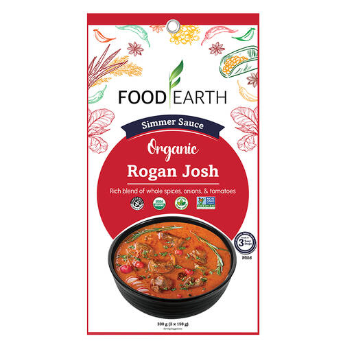 Food Earth Organic Simmer Sauce - Rogan Josh 300g (2x150g)
